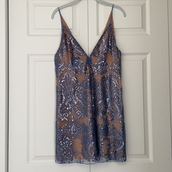 NWT Free People Sundown Blue Nude Sequin Mini Dress - Picture 6 of 12